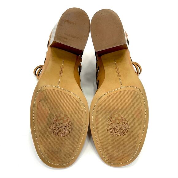 Vince Camuto Open Toe Bootie Sz 10 Tan/Brown Cut-Out Leather Stacked Block Heel - Picture 7 of 16